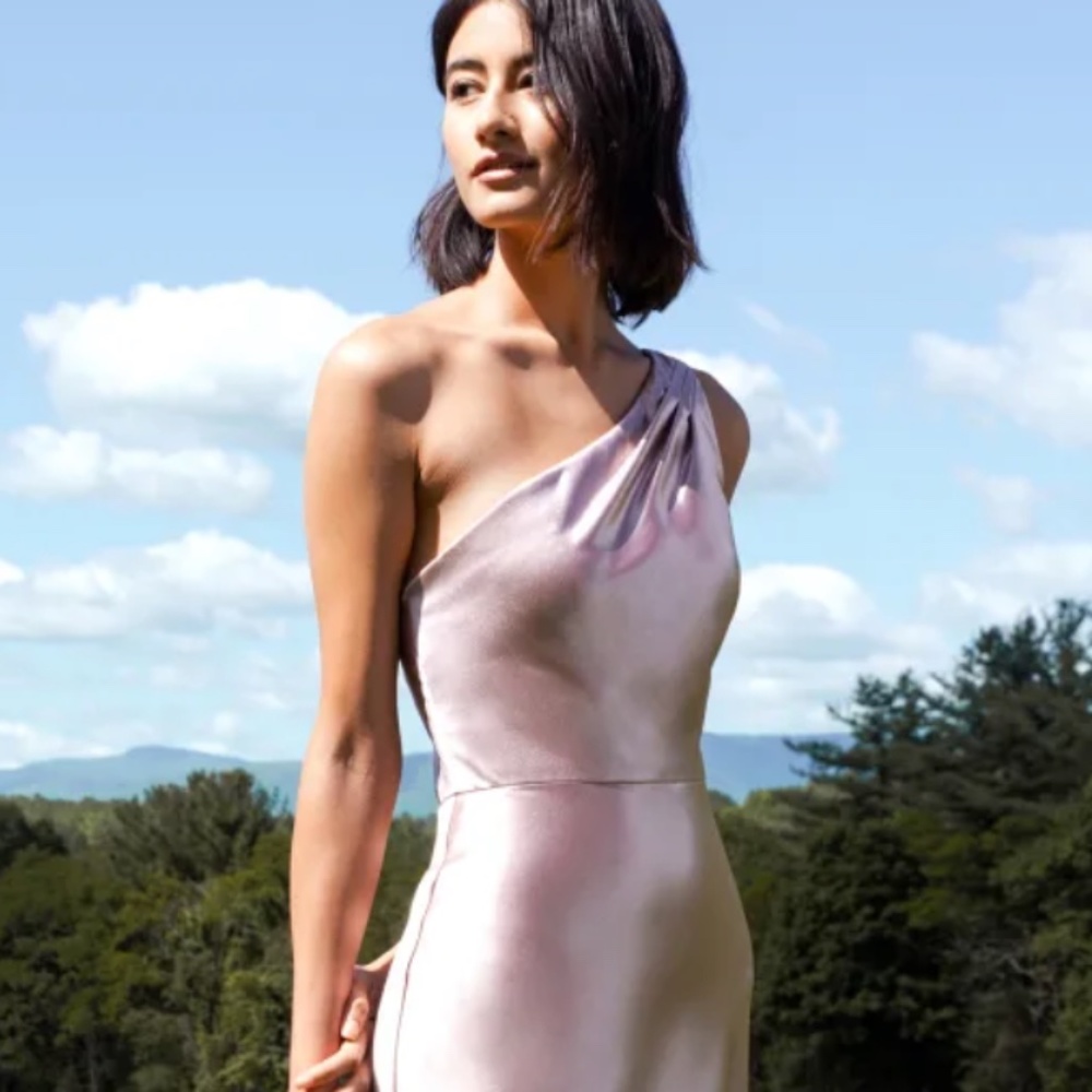 NWT Jenny Yoo Lena Bridesmaid Dress, Whipped Apricot Satin Back Crepe, size 8